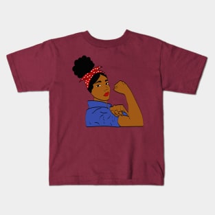 Black Woman Rosie The Riveter Afro Puff Kids T-Shirt